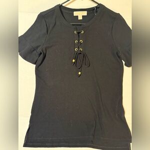 Michael Kors Black Lace-Up Short Sleeve Top